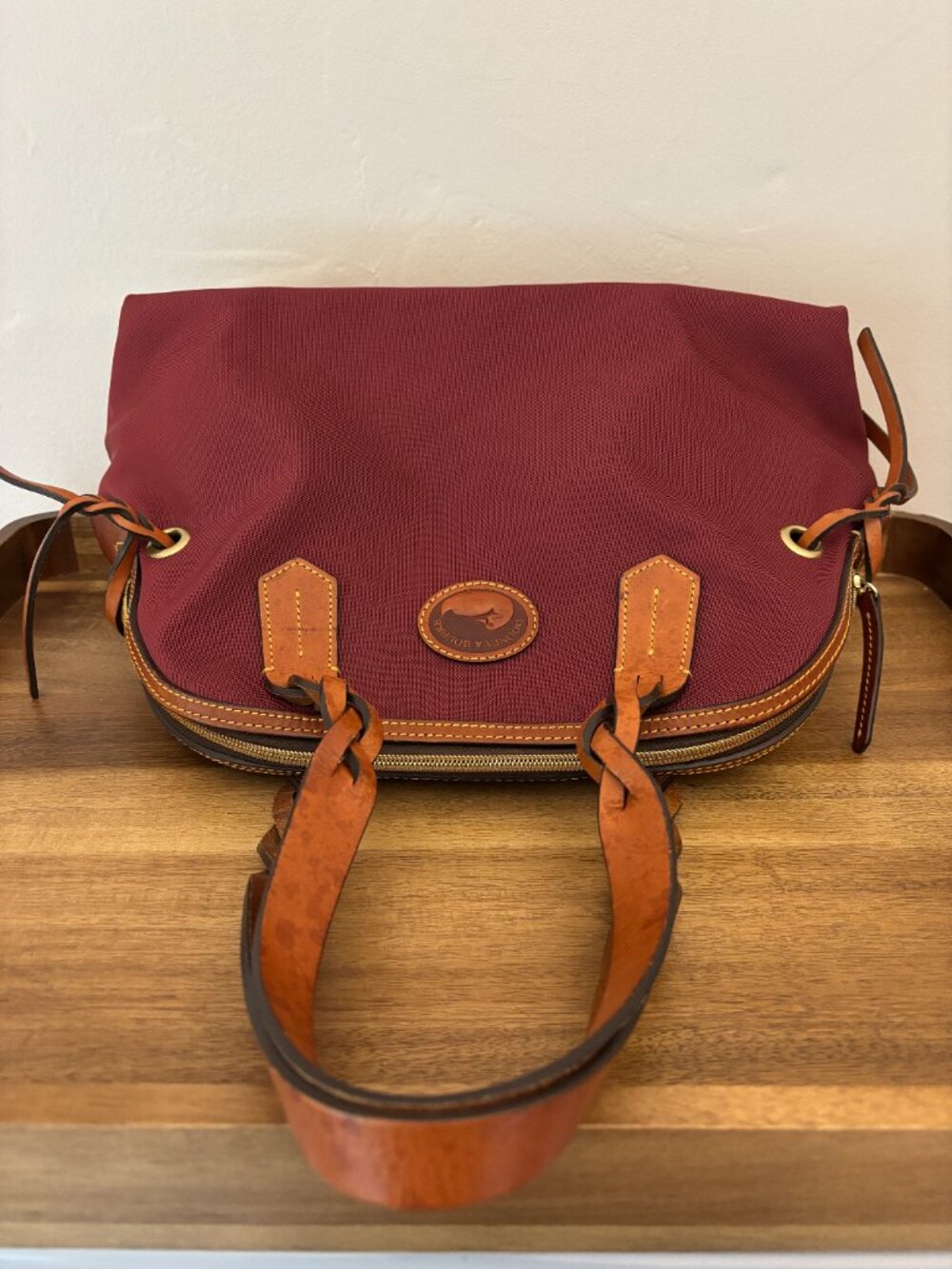 Dooney & Bourke Maroon Burgundy Nylon Brown Leather Large Domed Satchel - Picture 4 of 15